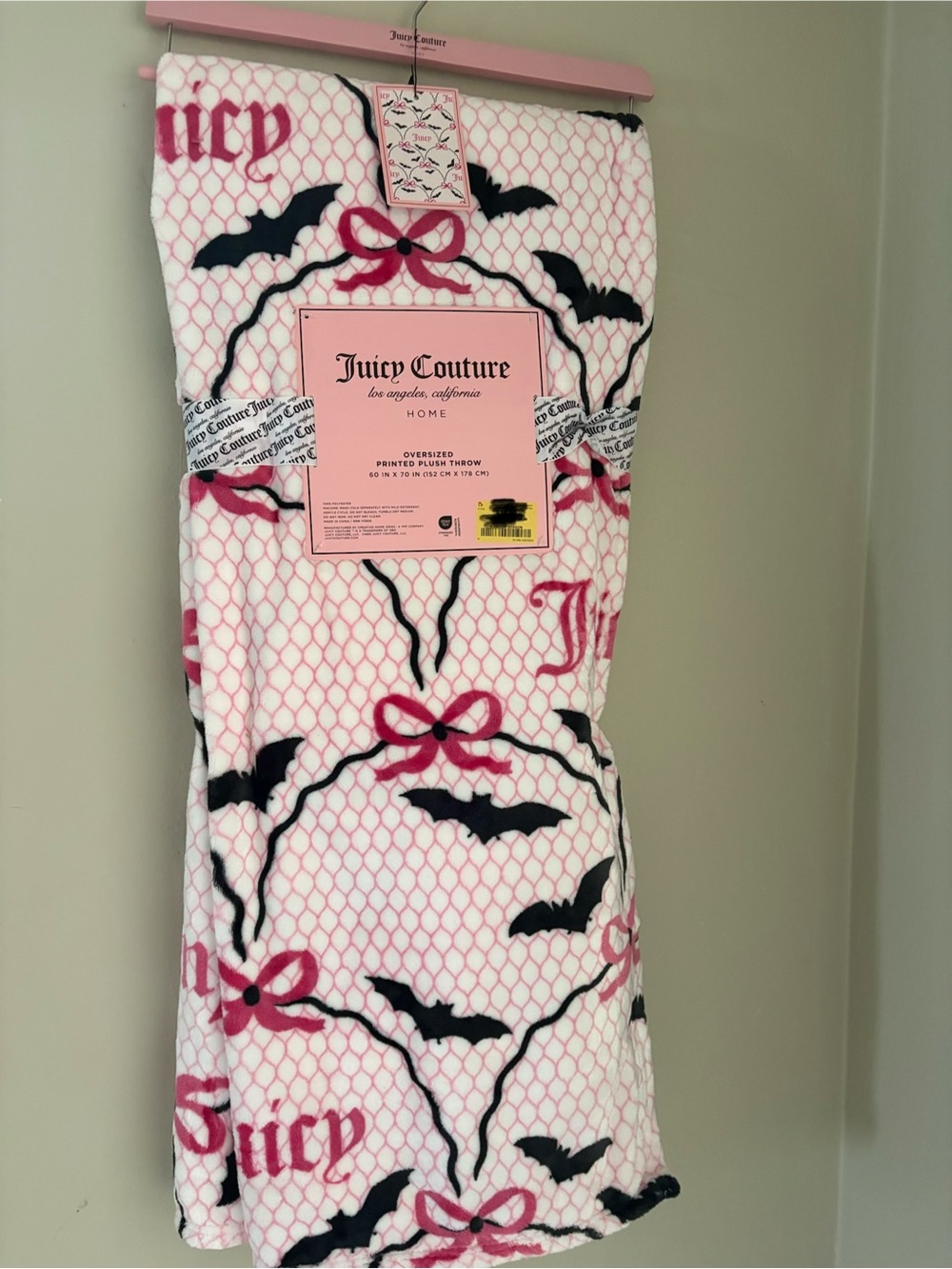 NWT Juicy Couture Halloween Bats & Bows Oversized Plush Throw Blanket 60x70